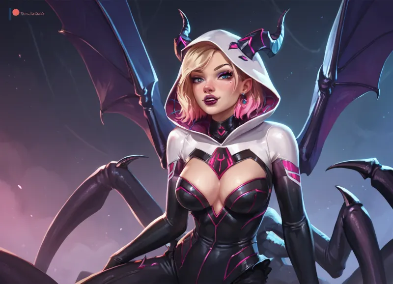 hybrid, (transformer Gwen Stacy), (anthro Succubus dragon arachnid queen)