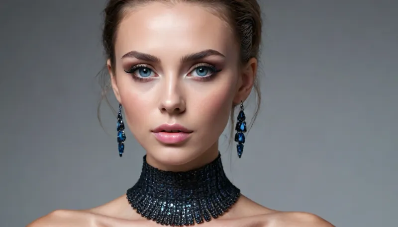 android sexbot
beautiful face, (sharp high cheekbones, sharp wide jawline, pointed chin:1.3), deep-blue eyes, subtle charcoal-gray eyeshadow, sharp thin black tightlining, long black eyelashes, soft medium-thin deep-brown eyebrows
full plump lips, glossy nude-pink lipstick
long straight blonde hair
long triangular crystal earrings, choker