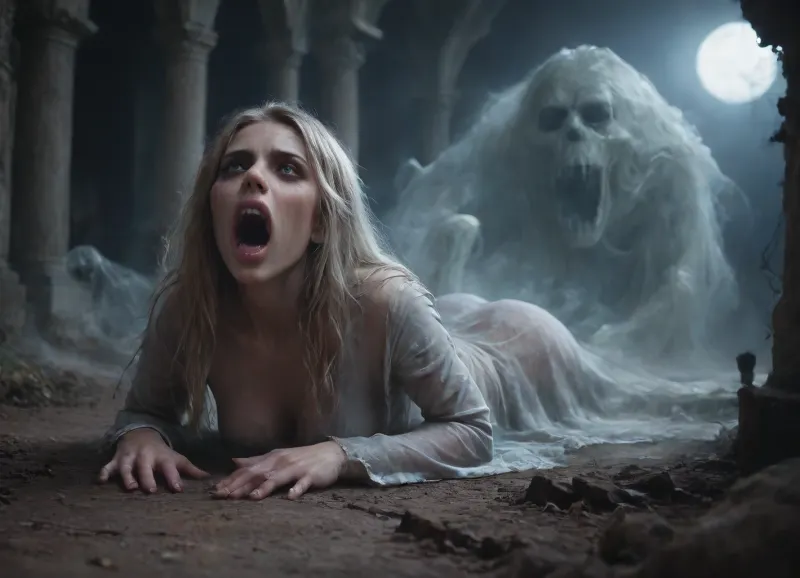 massive werewolf standing, werewolf having sex with human female, 30 years old, A striking young blonde woman with pale blue gray eyes, finely defined irises, dilated pupils, delicate eyelashes, arched brows, high cheekbones, a refined straight nose, softly parted natural lips and a sharply sculpted jawline, her realistic skin reveals individual pores, fine vellus hair, subtle blemishes, faint redness, perspiration, moisture highlights, tiny scratches, dust and uneven smears of grime across her face, shoulders and arms, her complexion remains naturally luminous beneath the dirt, long blonde hair hangs in tangled, damp, filthy strands around her face, individual hairs sticking to sweaty skin, her expression combines raw terror, exhaustion and vulnerability with striking natural beauty, extreme photorealistic facial anatomy, microscopic skin detail, crisp eye reflections and uncompromising texture fidelity, on all fours with legs slightly spread, hands on the floor, massive veining, ribbed cock penetrating pussy, vaginal sex, passionate sex, all the way, moaning, big pussy juices, long sleeve tight bodystocking, athletic body, high definition, blue eyes, blond hair, long hair, extremely beautiful face, very detailed, werewolf opens its mouth and shows its sharp teeth. The scene is in the surroundings of an ancient castle, (terrifying ghosts and other creatures of the night:1.7), are hiding in all possible corners of the great hall, watching the unlikely couple having sex. The atmosphere is frightening and arousing at the same time. high detailed, modern-werewolf, 1girl, 1boy, prone, bone, sex, from, behind, lora, (ProneBone-000010:.5), Black, and, white, art, black, pencil, shading, charcoal, drawing, toned, brutal, dark, b/w, color, scheme, <lora:Modern_Werewolf:.4>, <lora:Black and white art.V1:1.7>