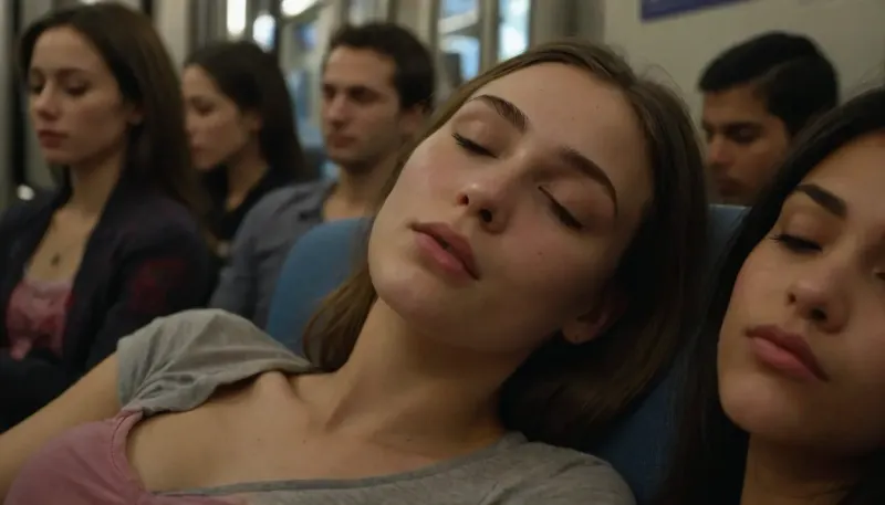 facial discretly on skinny pretty girl sleeping, (sit), in crowded metro, facial cumshot, cum on lips, cum on forehead, very hd realistic. Photo talent by iPhone 15 from afar, facialized, superfacialized, <lora:facialized:2>