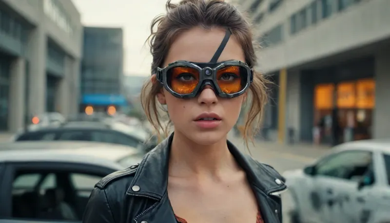 a single woman with a futuristic mask over her eyes, shiny mask, inside a big mall, a burned car is behind the woman, explosion, apocalyptic outdoor, messy hair, bite one's lip, BREAK
open black futuristic jacket with orange strips, lace brown bra, BREAK
supermodel, face, big, lips, <lora:Dhevv-UpperbodyHead:.8>, <lora:Beautify-Supermodel-SDXL:.8>