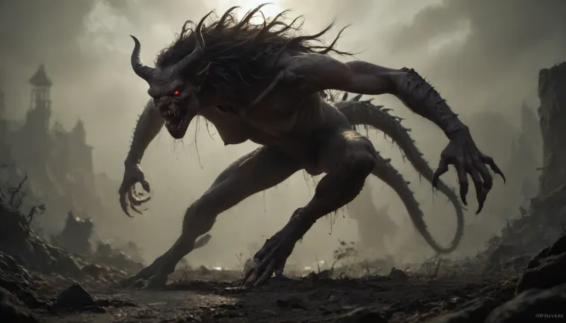 (((putrid demon))), concept, art, realistic, dark, theme, low, light, <lora:Concept Art DarkSide Style LoRA_SeaArt Furry XL 1.0:2>