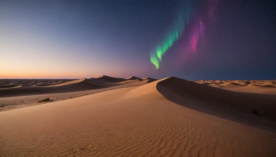 a dunes silhouette background northern multicolor lights