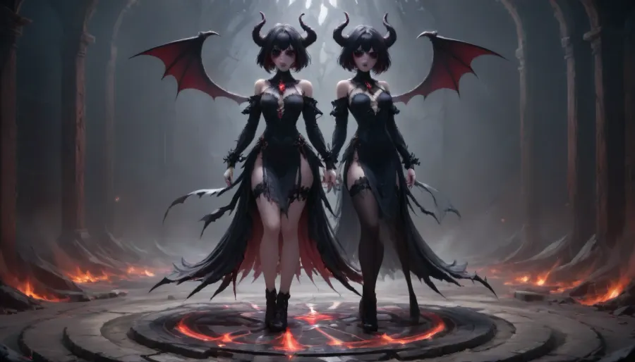 full portrait. gothic, grim, satanic ritual setting. Beautiful trans woman, emo, heavy makeup, revealing, broken clothes