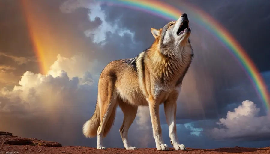 wakan tanka galaxy dramatic clouds, golden mirror wolf, ((rainbow flash))