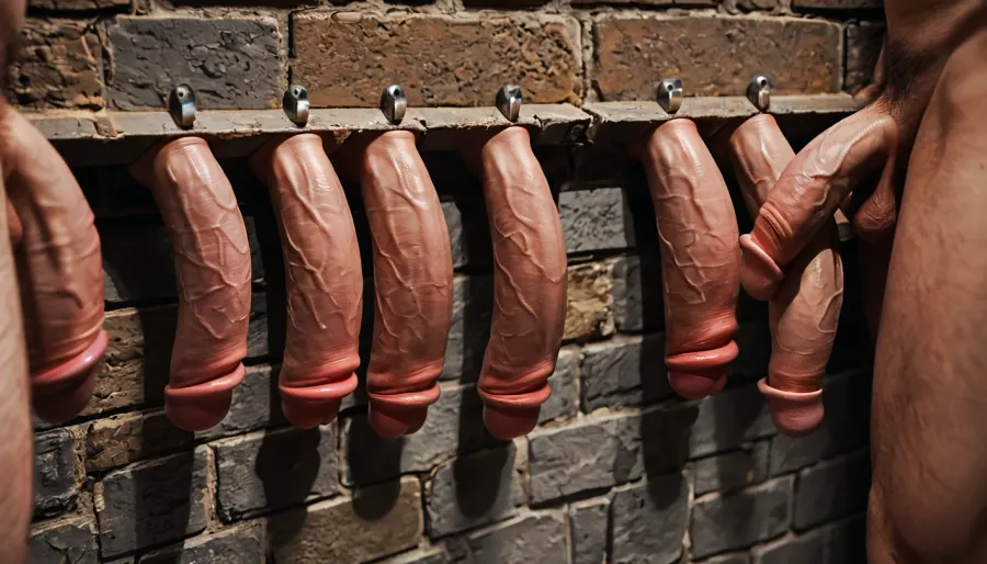 Extremely high-quality, highly detailed, cinematic, 8K, HD photo, MASTERPIECE.

An exhibition of penises, frontal close-up of 10 penises, 10 penises of various sizes, penises of various ethnicities, erect penises, flaccid penises., (((Only the penises, no faces, no hands, no bodies, penises hanging on the wall))), .