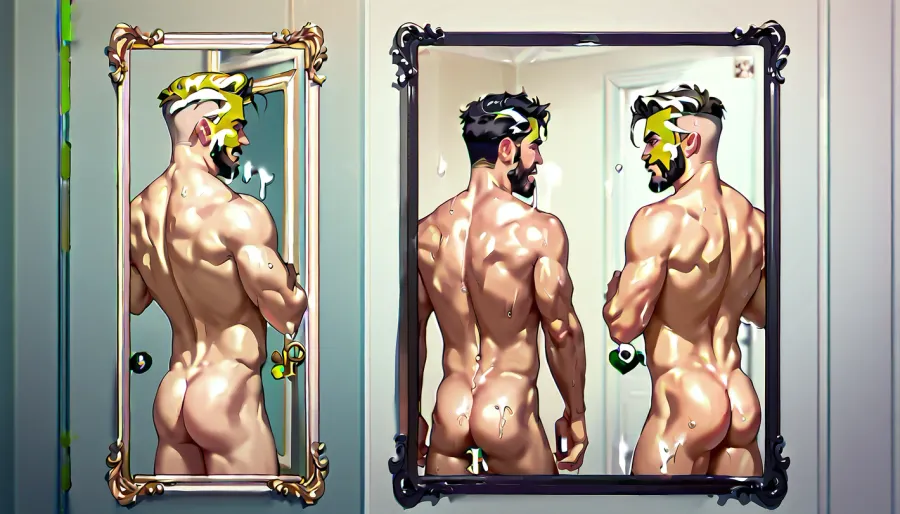 (Funny picture on the topic:2), men with hard cocks and 2 women with dripping cunts soaping themselves up in the shower. Nude