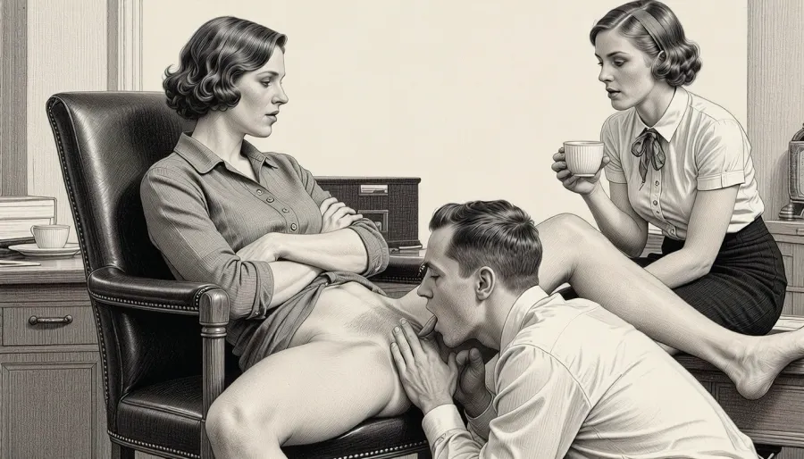 Intimidad de la oficina de 1920: un lápiz satírico bosquejo de poder, deseo y formalidad