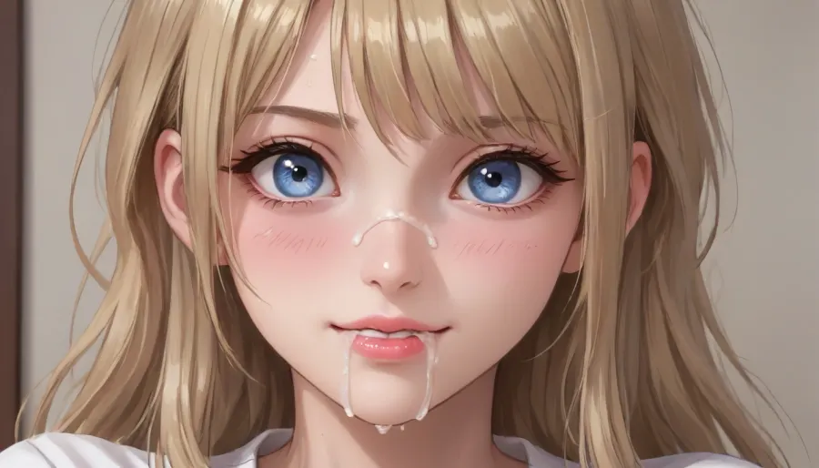 (Jack cayless art style), 1girl, solo, face close-up, look down, in kitchen, blonde hair, long hair, blue eyes, eyeliner, mascara, white dress, white open jacket, off shoulder, sleeveless, (cum on face:1.5), (cum on mouth:2), (smile:2), <lora:outline_xl_kohaku_delta_spv5x:1.3>, <lora:NEOTOKIOXL_0.2_RC:.7>, <lora:Ppolar-P3v1-NbVp10:.7>, <lora:cartoon_stickers_xl_v1:.5>