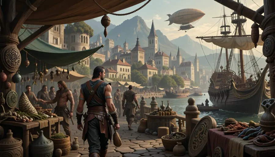Fantasy Hafen Metropole - ein Meisterwerk der irdischen Magie & Luftschiff grandeur