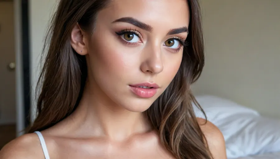(RAW Photo:1.5), (Skinny), Close Up, (Nude), (((Makeup))), 1Girl, 18 Years Old, Perfect Skin, Extremely Beautiful, Cute Instagram Model, Cute Tall Face, (Tanned Skin), Highly Detailed Skin, Pores, Tight Body, Makeup, (Long Voluminous Eyelashes), Lipstick, Big Eyes, Perfect Eyes, Natural Breasts, Perfect Nipples, Long Black Hair, braids, Highly Detailed, Ultra-Realistic, Photorealism, (RAW Photo:1.4), Indoor, Bedroom, Luxury Apartment, Perfect Lighting, Cinematic Lighting, DropPanty, <lora:add-detail-xl:.5>, <lora:DetailedEyes_V3:.8>, <lora:DropPanty:1>