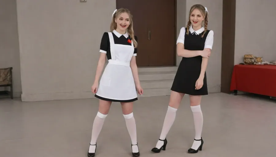 10 beautiful blondes 18 years old with ponytails, white bows, they are thin and tiny, black dress, white apron, soviet school uniform, white high boots, high heels, 10 blondies, small breasts, laughing, suxl, M3L0DYM4RK5, MELODY-MARKS, Sch0llg1rl, American, European, Scandic, Canadian, uniform, <lora:suxl:.8>, <lora:M3L0DYM4RK5 [vvugot1905cc735fbp19f1]:1.8>, <lora:melody-marks-xl:2>, <lora:Schoolgirl:.8>, style, of, ivanov, vano, soviet, cartoon, <lora:ivanov_vano_style_sdxl:.8>