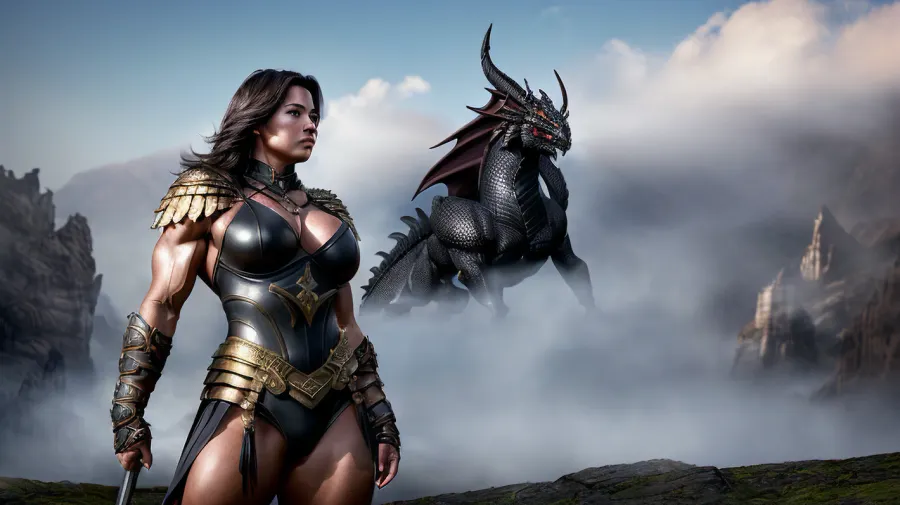 The muscular female gladiator stood at the ready, her muscles rippling with power. In an instant, she whipped out her ultra-detailed 50mm camera and snapped a picture of the beast just as it lunged forward. The resulting photo was