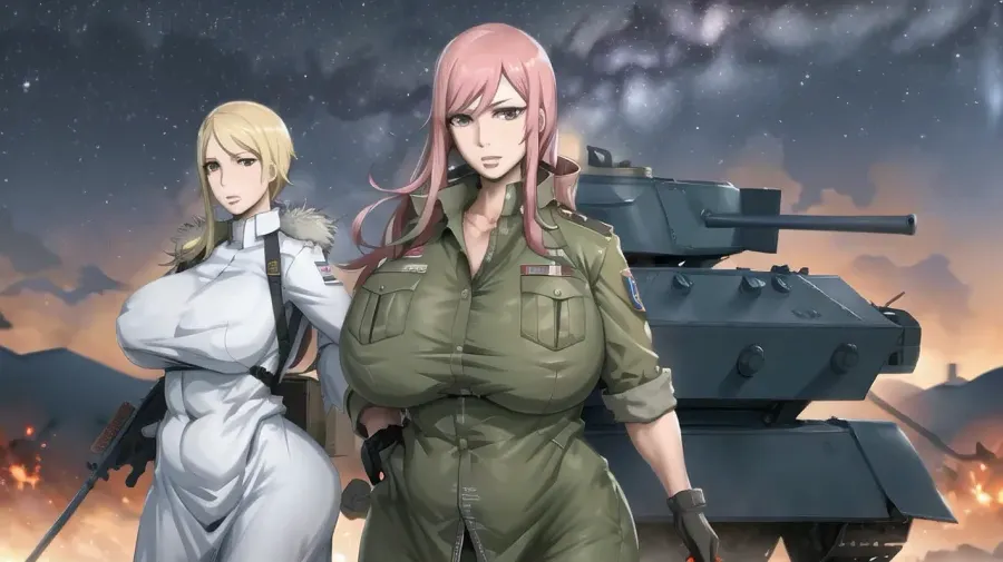 乌克兰军队里的女人 开着一辆大坦克 胸口在跑步时反弹 带领一支部队对抗入侵的俄国军队